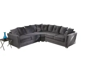 Elland Plush Velvet Grey Corner Sofa Scatterback 2c2