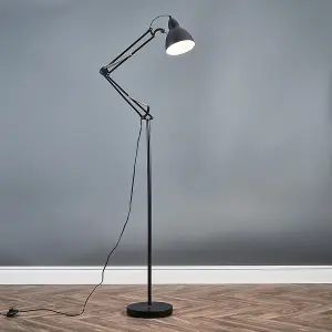 ValueLights Noya Modern Black Metal Adjustable Reading Task/Study Desk/Craft Spotlight Floor Lamp with 6w LED GLS Bulb