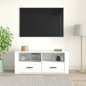 Berkfield TV Cabinet High Gloss White 100x35x40 cm Engineered Wood