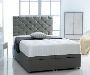 4FT Small Single Grey Chenille   Foot Lift Ottoman Bed With Headboard & Mattress