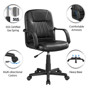 Yaheetech Adjustable Faux Leather Swivel Office Chair with Armrests - Black