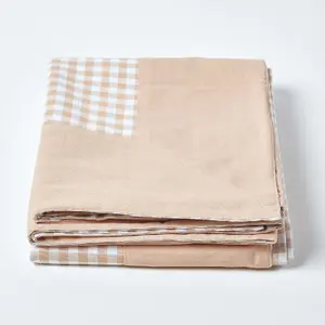 Homescapes Cotton Gingham Check Beige Throw, 150 x 200 cm