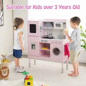 Costway Wooden Play Kitchen 3-Level Heights Toddlers Toy Kitchen Playset w/ Ice Maker