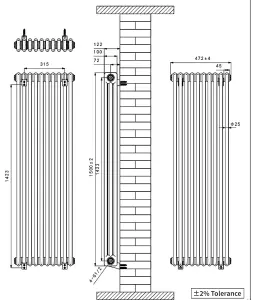 Right Radiators 1500x472 mm Vertical Traditional 3 Column Cast Iron Style Radiator Raw Metal