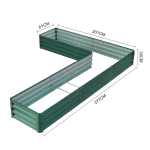 Outdoor Metal Raised Garden Bed L Shaped  Raised Garden Bed for Plants in Green