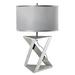 Table Lamp Silver Grey Cylinder Shade Nickel White Marble LED E27 60W