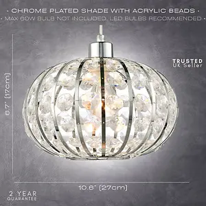 Modern Chrome Plated Basket Cage Style Pendant Shade with Clear Acrylic Beads