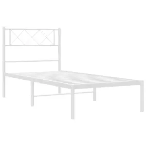 Berkfield Metal Bed Frame with Headboard White 100x190 cm