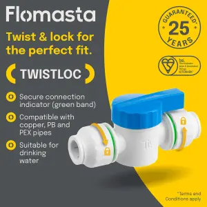 Flomasta White Push-fit Shut-off Valve, (Dia)15mm