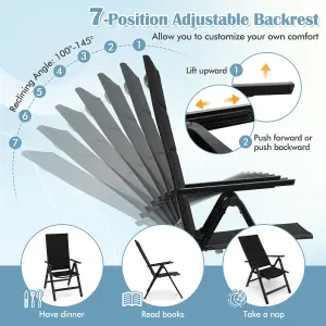 Costway Patio Folding Chairs Outdoor 7-Position Adjustable Reclining Chairs w/ Padded Seat