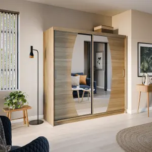 Elypse Sliding Door Wardrobe in Oak Sonoma - Spacious Storage Unit with Shelves and Hanging Rails (W2000mm x H2000mm x D620mm)