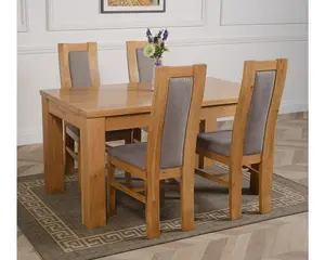 Dakota 152 x 87 cm Chunky Medium Oak Dining Table and 4 Chairs Dining Set with Stanford Chairs