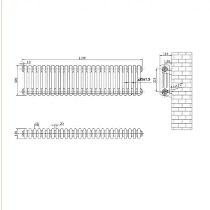 Braxton White Triple Horizontal Column Radiator - 300x1190mm