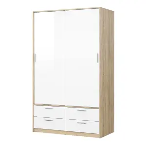 Line Wardrobe - 2 Doors 4 Drawers in Oak with White High Gloss