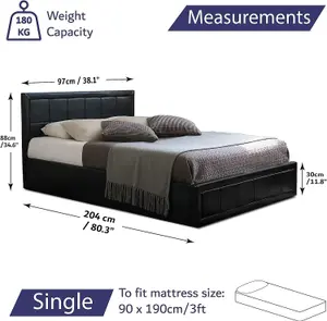 Single Black Ottoman Storage Bed Frame Gas Lifting