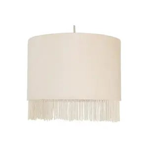 First Choice Lighting Set of 2 Fringed Off White 23cm Fringed Velvet Pendant Shades