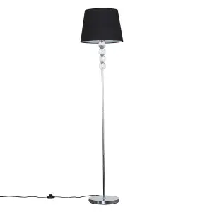 ValueLights Eleanor Modern Silver Chrome & Clear Acrylic Ball Floor Lamp with Black Tapered Shade