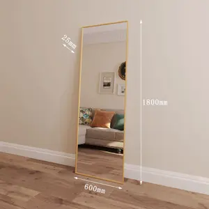 Jobu Home - Takara, Full Length Leaner Gold Metal Rectangle Mirror - 180cm x 60cm