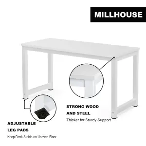 Millhouse Computer Desk Office Study Desk Computer PC Laptop Table Dining Table Home Office Study LK010 White-White