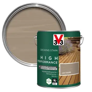 V33 High performance Light Silver Satin Quick dry Decking Stain, 5L