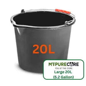 20L Black Plastic Bucket with Handles Sturdy Big Water Bucket with Measuring Scale- Ideal for for Builders Car Washes Bathroom etc