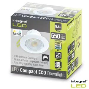 LED Downlights IP44 Tiltable 5.5W 550LM 3000/4000/6500K Switchable CCT Dimmable - Satin  (4 Pack)