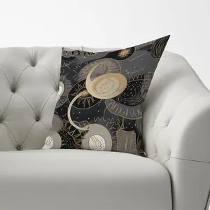 Abstract Silver Gold Sun and Moon Cushions 60cm x 60cm