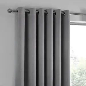 Strata Silver Triple-Woven Dimout Eyelet Curtains