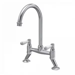 Astini Provencale Brushed Nickel Twin Lever Kitchen Sink Bridge Mixer Tap