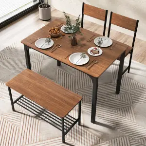 Costway 4-Piece Dining Table & Chair Bench Set Industrial Gathering Table Kitchen Set