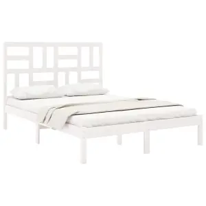 Berkfield Bed Frame White Solid Wood 135x190 cm 4FT6 Double