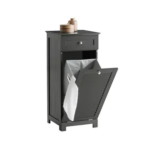 Lyonsdale Wood Cabinet Laundry Hamper with Handles Grey