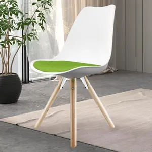 Soho White & Green Plastic Dining Chair with Pyramid Light Wood Legs