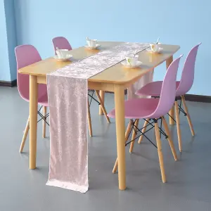 Neel Blue Crushed Velvet Table Runner, Rose Pink - 33cm x 274cm