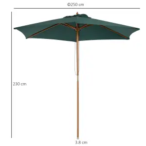 Outsunny 2.5m Wood Garden Parasol Sun Shade Patio Outdoor Wooden Umbrella Canopy