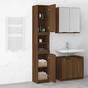 Berkfield Bathroom Cabinet Brown Oak 32x34x188.5 cm Engineered Wood