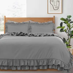 Amiela Microfiber Solid Colour Duvet Cover Set with Pillowcases Gray / Kingsize + 2 Standard Pillowcases