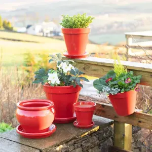 Dipped Red Hand Painted Set of 3 Outdoor Garden Classic Plant Pots (D) 16-29cm