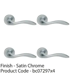 4 PACK - Premium Scroll Door Handle Set - Satin Chrome Elegant Lever on Round Rose