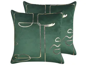 Set of 2 Cushions PHILODENDRON Velvet 45 x 45 cm Abstract Emerald Green