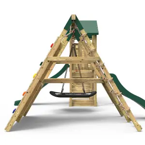 Rebo Wooden Climbing Frame with Vertical Rock Wall, Swing Set and Slide - Crestone+