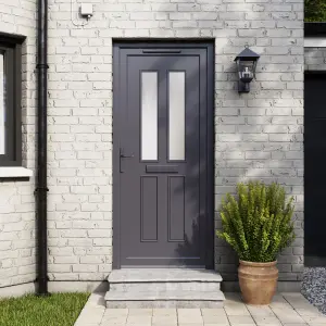 Fortia Chesil Frosted Glazed Anthracite RH External Front Door set, (H)2085mm (W)920mm