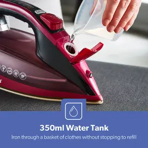 Geepas Steam Iron 350ML Ceramic Soleplate Digital Display Self Clean 2400W, Pink