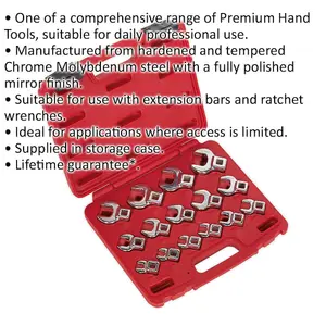 15-Piece Open Ended Crow's Foot Nut Spanner Socket Set with 3/8" Drive Ratchet