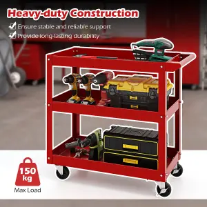 Costway 3-Layer Service Utility Cart Rolling Tool Cart w/ 2 Lockable Universal Wheels