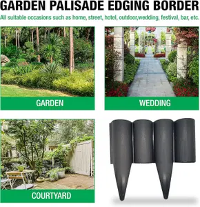 Graphite Lawn Edging Border -2.5 metres or 8.2 ft long Garden Palisade Edge Border with Wood Log Effect Fencing with Ground Stakes