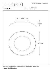 Lucide Foskal Modern Flush Ceiling Light 21.5cm- LED - 1x6W 2700K - Brass