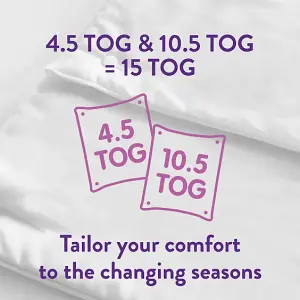 Slumberdown Cosy Nights All Seasons 15 Tog Single Duvet 4.5 Tog Summer + 10.5 Tog All Year 3n1 Quilt Machine Washable