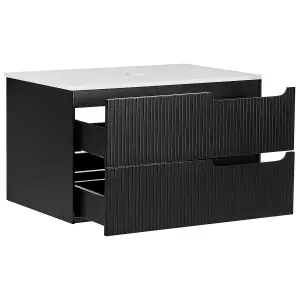 Bathroom Wall Mounted Cabinet 80 x 52 cm Black QUINTELA