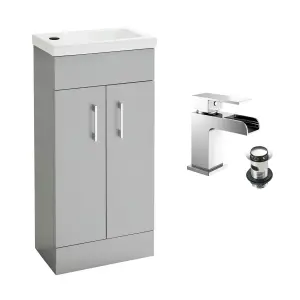 Light Matt Grey 400 Vanity Basin Sink Unit & Chrome Waterfall Basin Tap